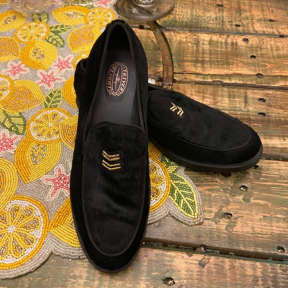 Triver Flight Black Calf Hair Military Style Flat Chunky Loafers - Picture 8 of 13